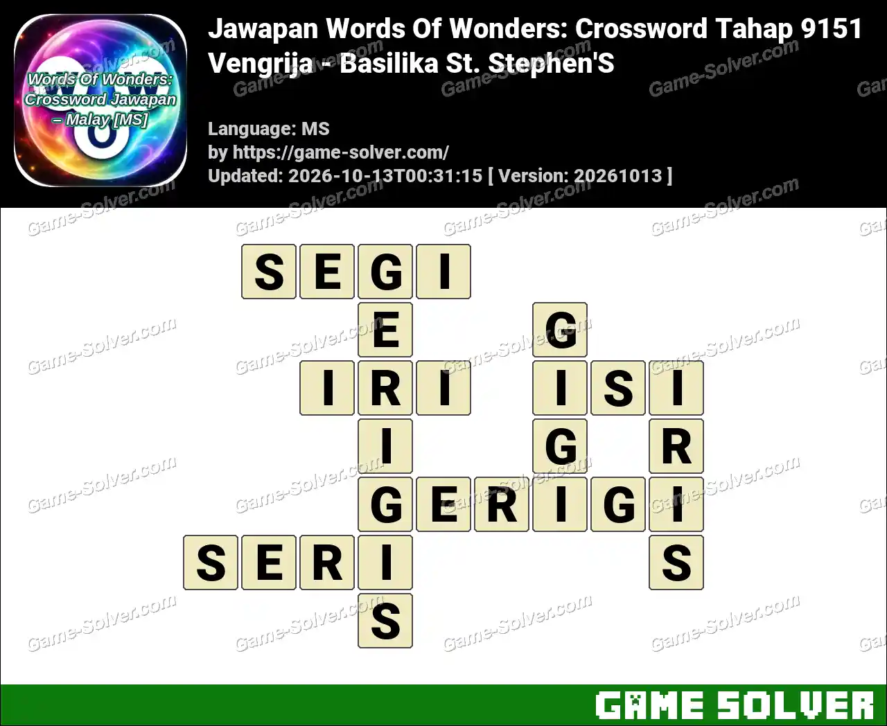 Jawapan Words Of Wonders: Crossword Tahap 9151 – Vengrija – Basilika St. Stephen’S